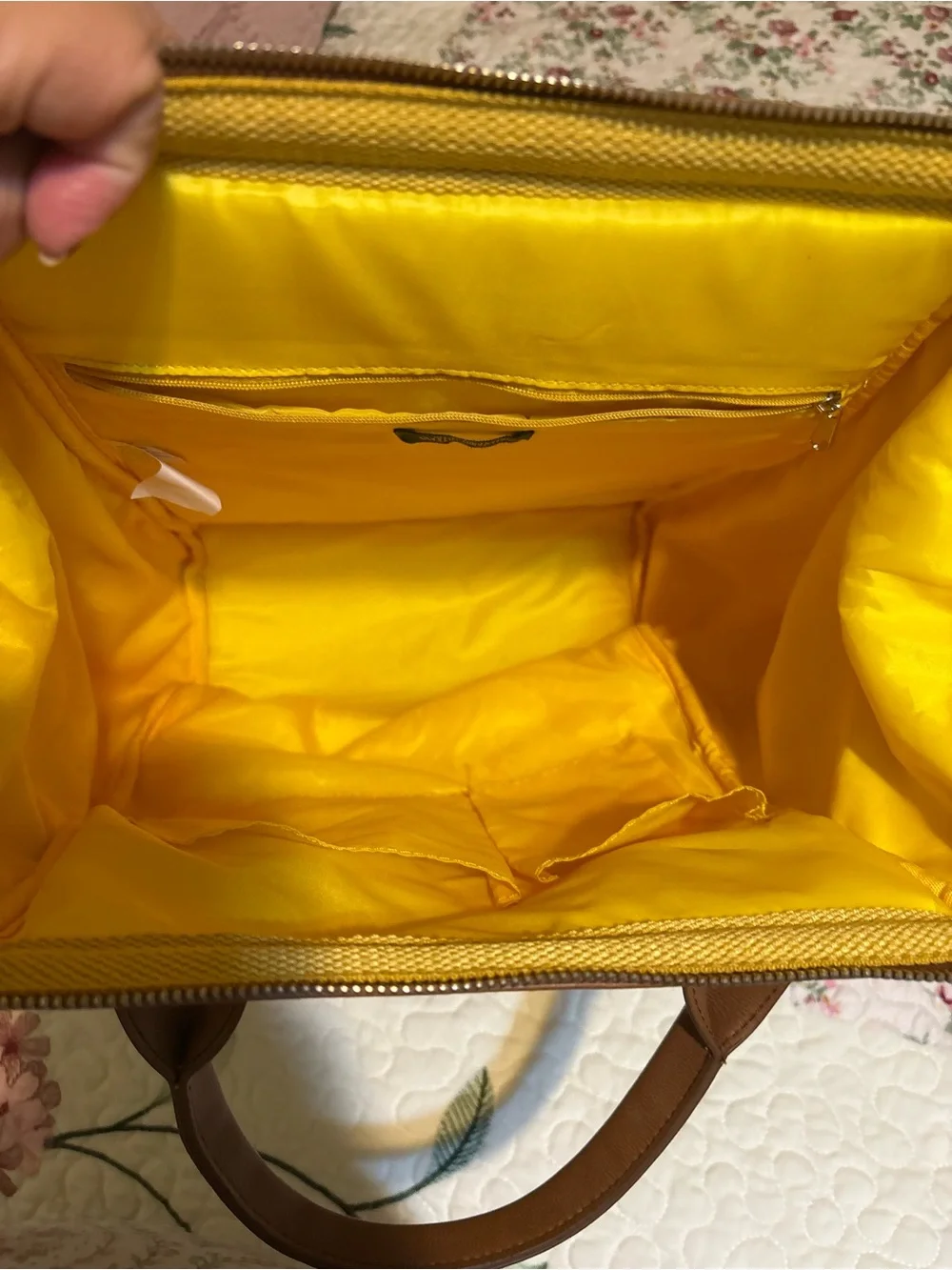 Yellow Corduroy Travel Backpack with Brown Trim
